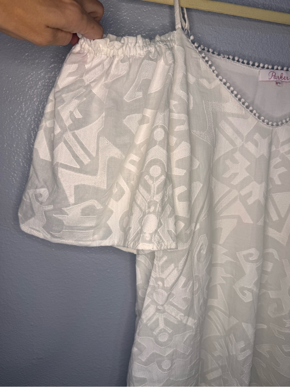 Parker White Off-Shoulder Midi Dress with Ruffle Hem - Picture 6 of 6